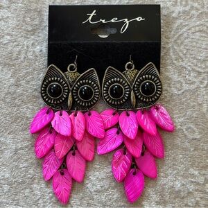 Brand New Trezo Bronze Beaded Pink Shell Owl Drop Earrings